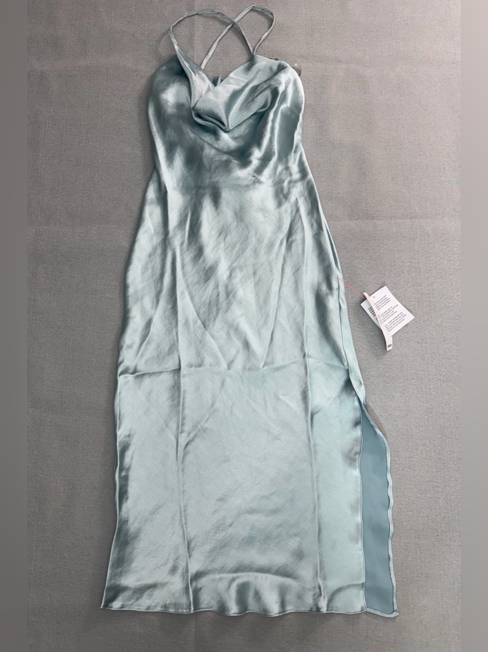 ASOS DESIGN Sage Green Satin Cowl Neck Maxi Dress with Cross Strap Lace-Up Back